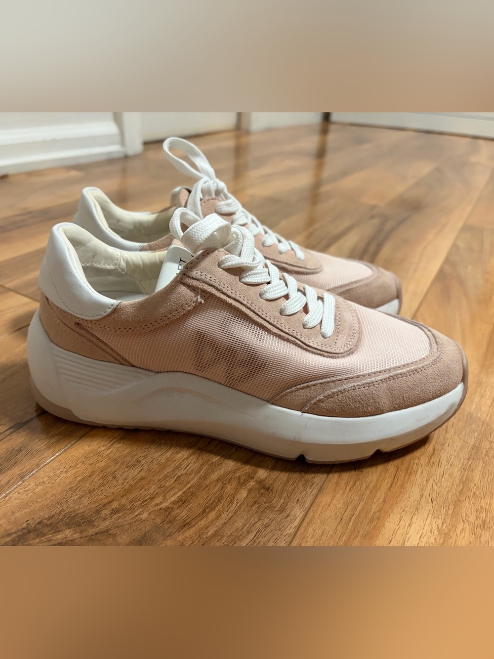 Stuart Weitzman Pink and White Platform Lace-Up Sneakers